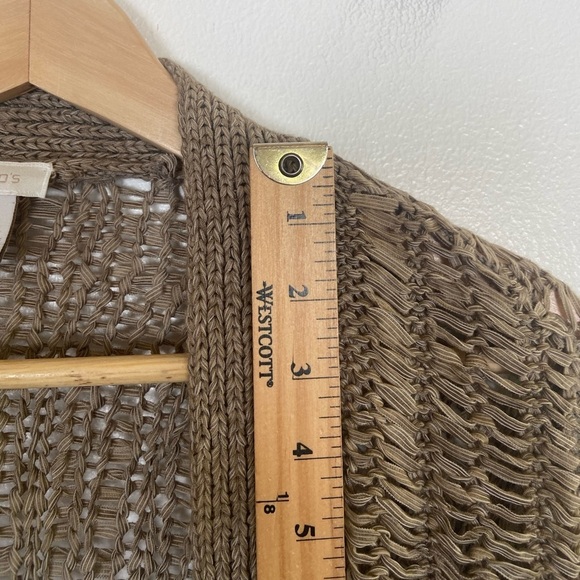 Chico's Crochet Open Knit Cardigan Size 2 US L Tan Beach Open Front Long Sleeves - Picture 6 of 9